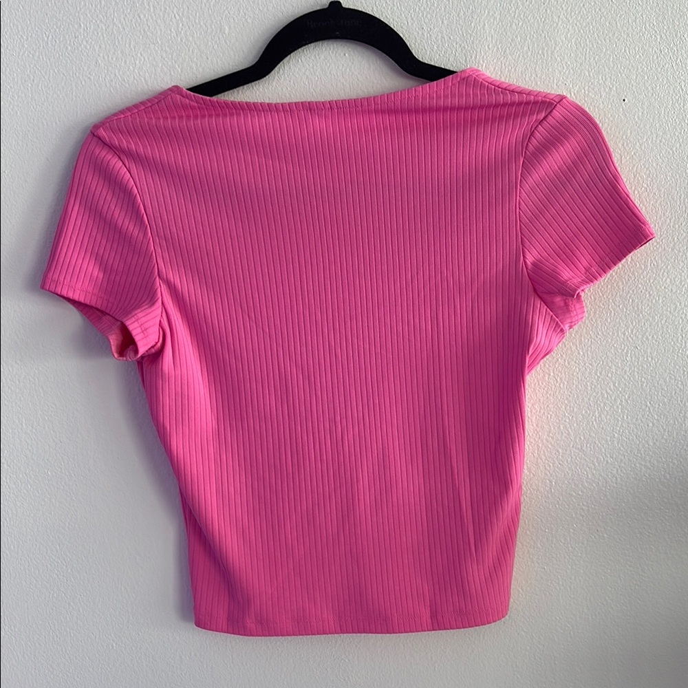 Pink Ribbed Button-Front Women's Top - Picture 7 of 8